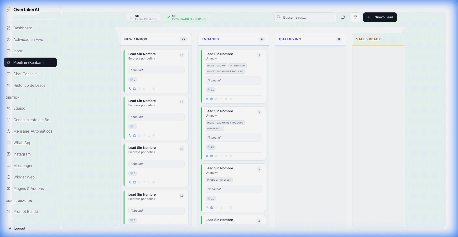 Overtaker Sales Pipeline with Lead Scores